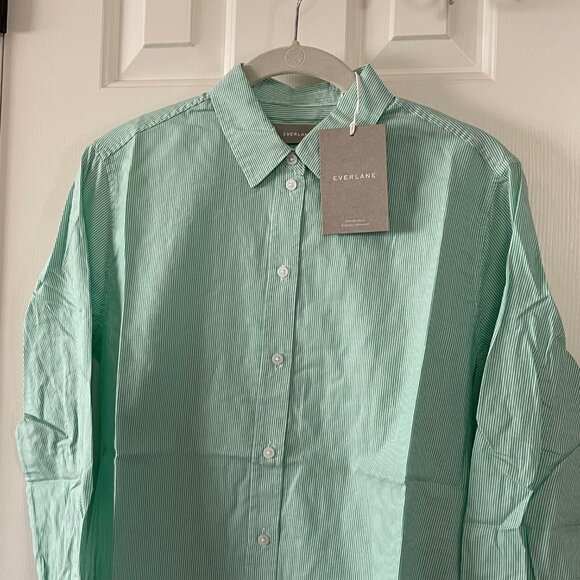 New Everlane Womens Mint Green Oversized Pinstripe Button Down Blouse Size 2 - Picture 8 of 11